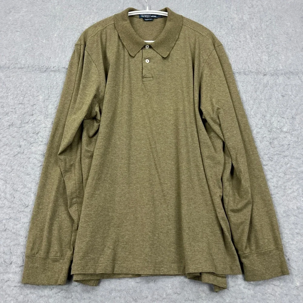 Polo Ralph Lauren Shirt Men's‎ XL Brown/Green Pima Collared Long Sleeve Peru